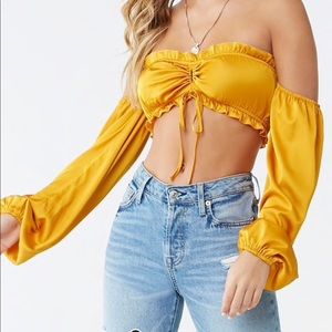 Satin Off-the-Shoulder Crop Top